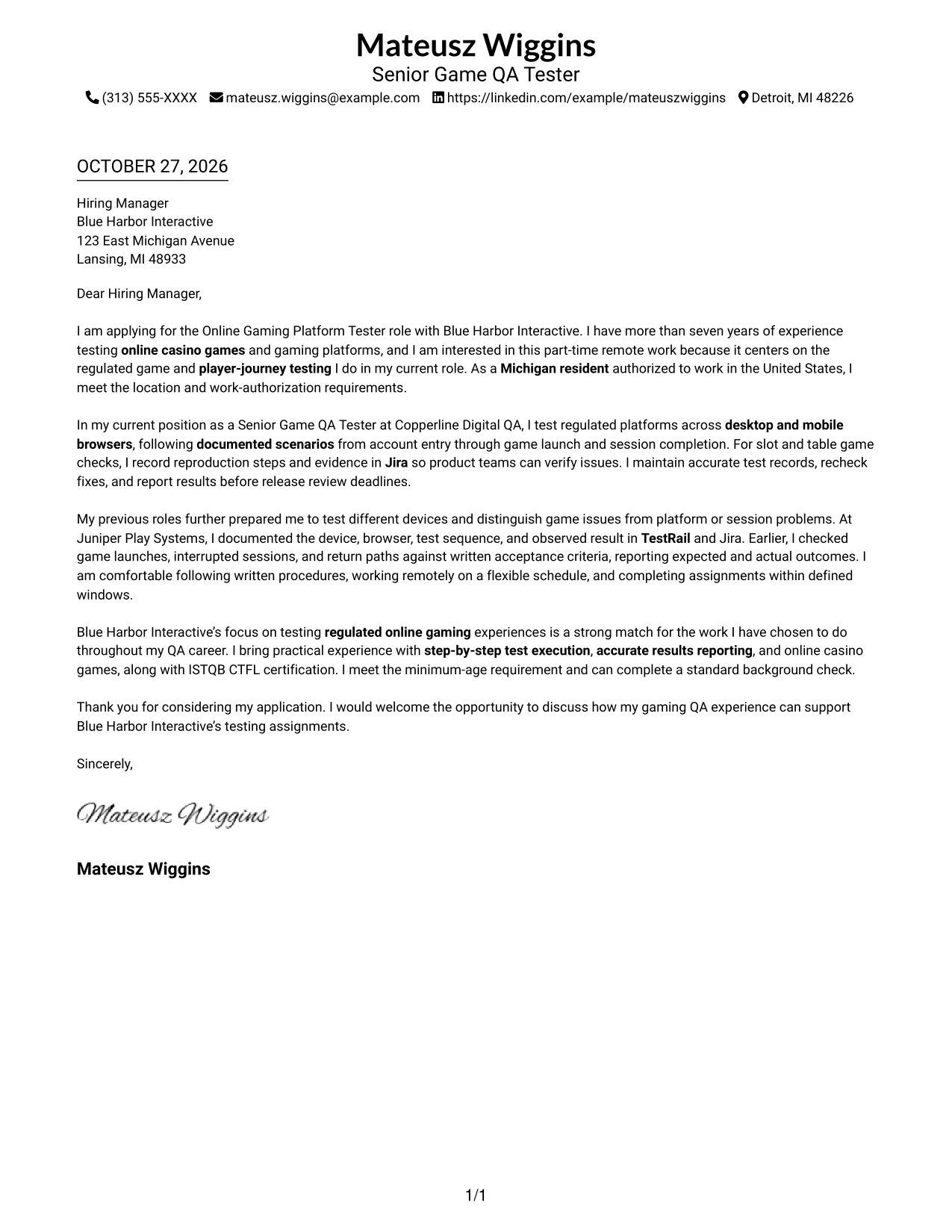 Cover letter example — page 1