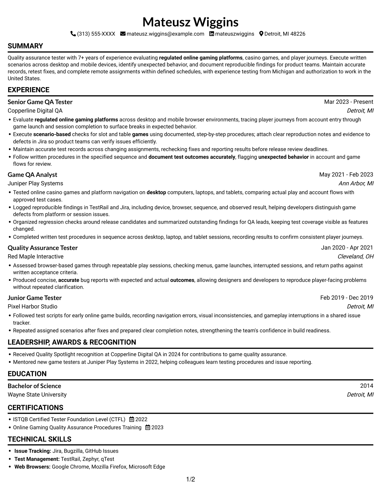 Resume example — page 1
