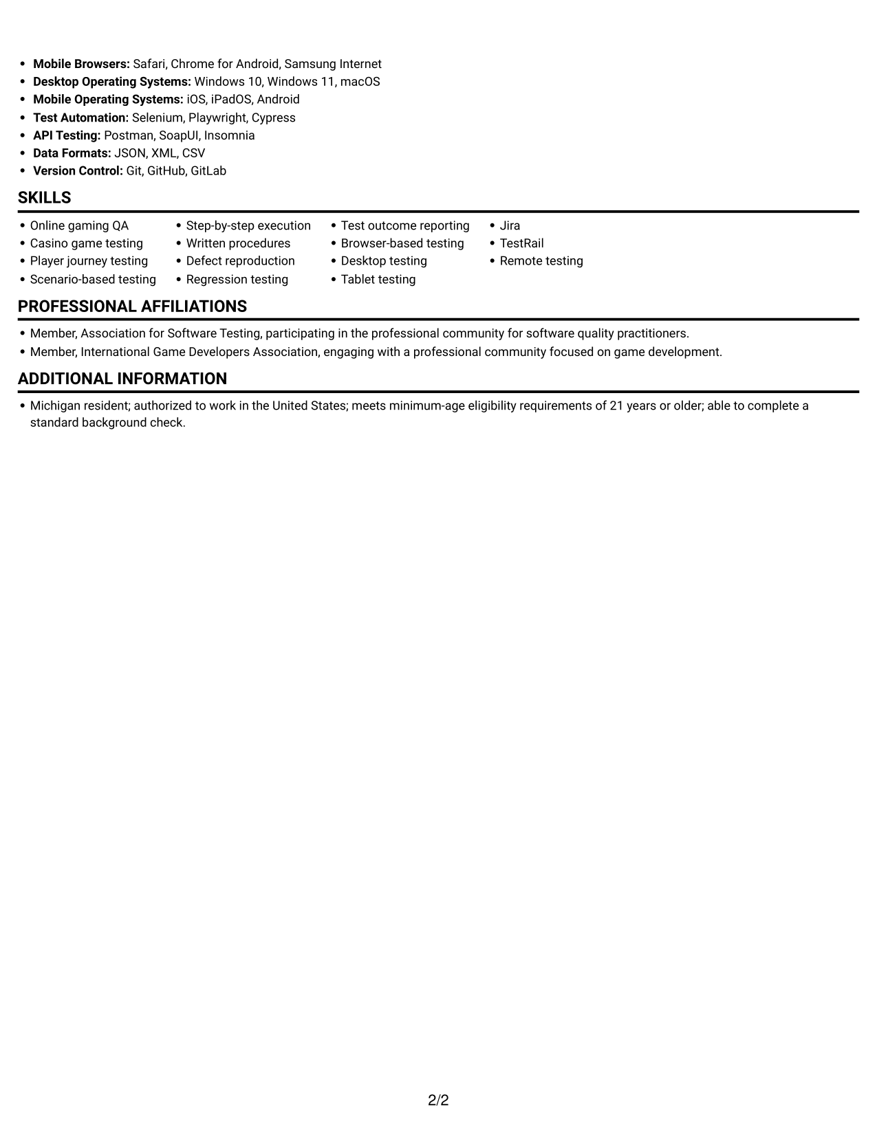 Resume example — page 2