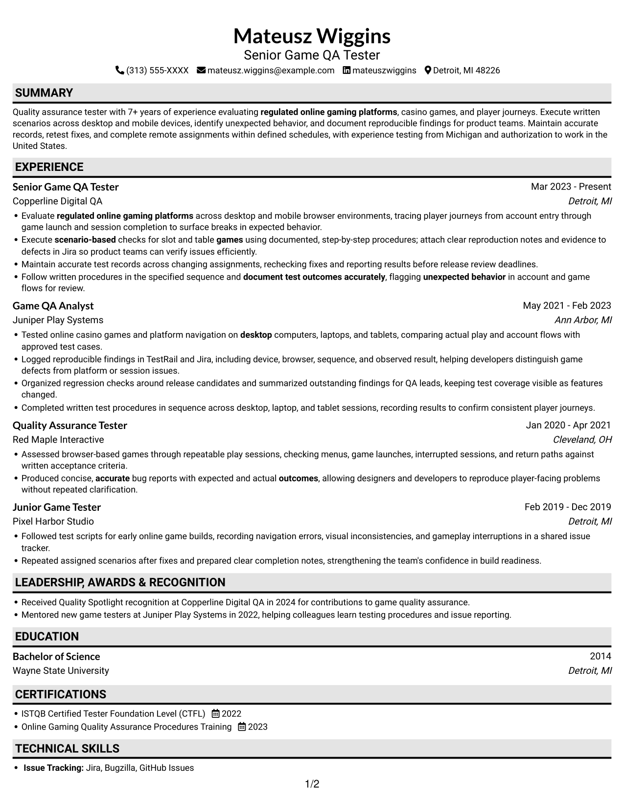 Resume example — page 1