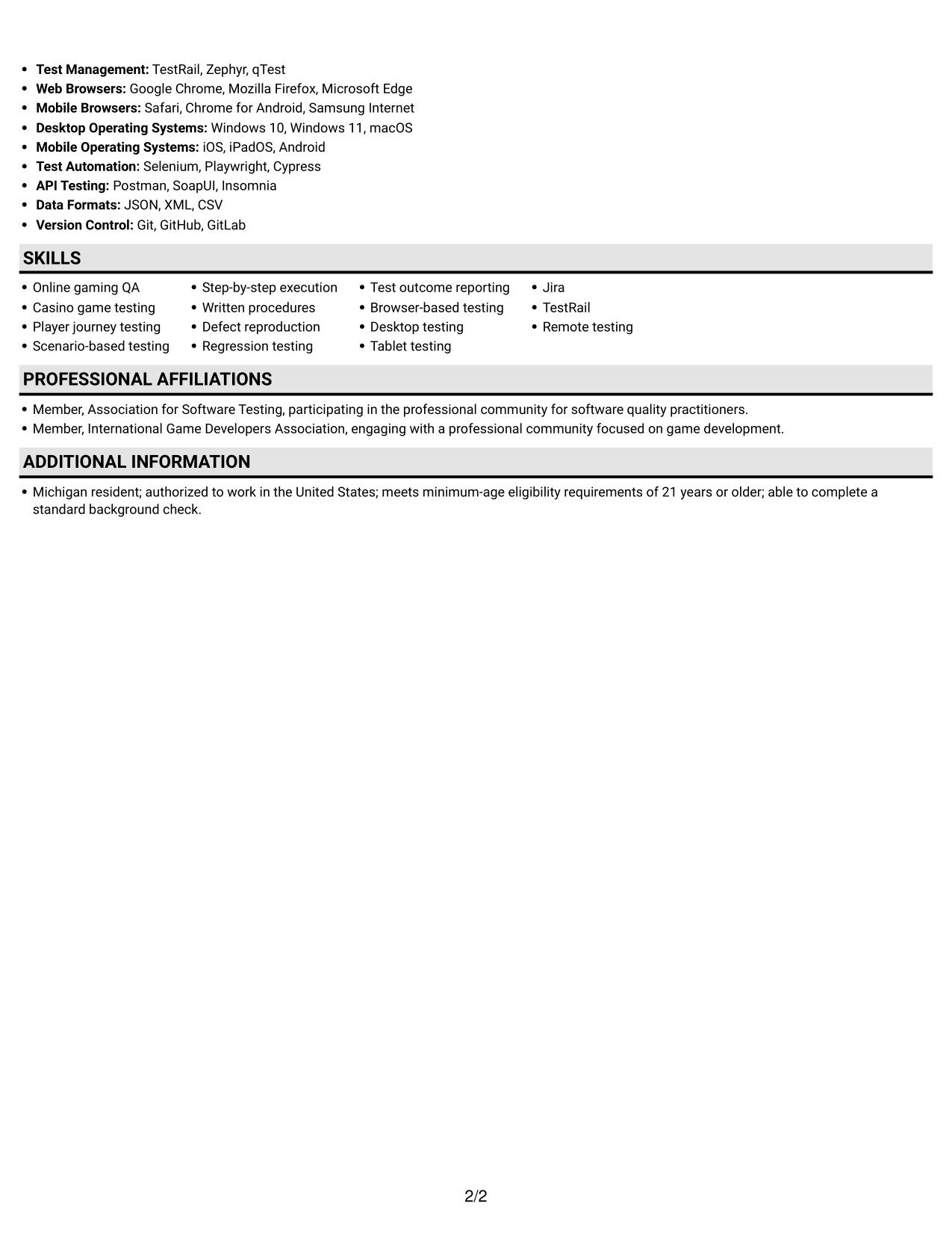 Resume example — page 2
