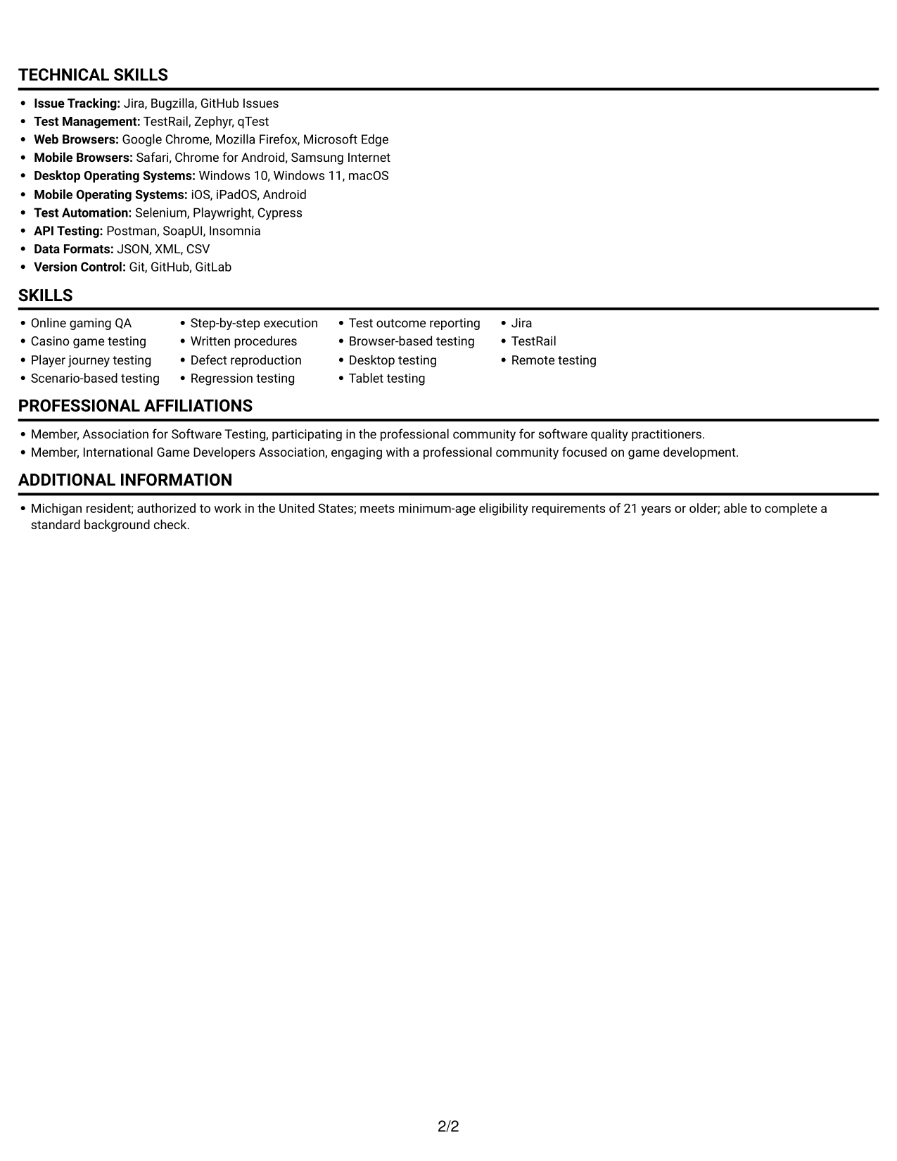 Resume example — page 2