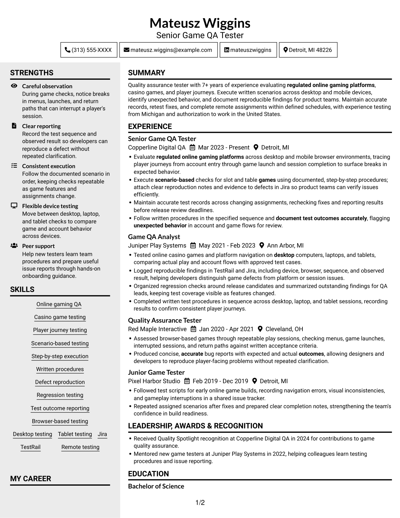 Resume example — page 1