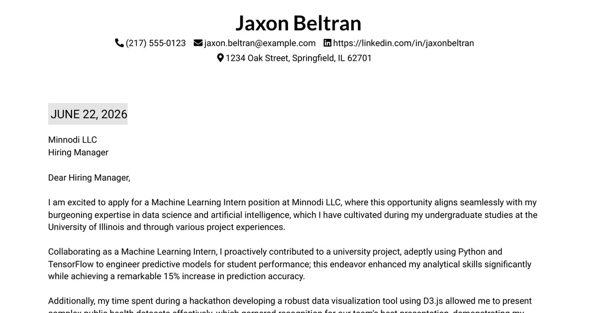 30+ Online/Remote Internship in Artificial Intelligence and Machine Learning Cover Letter Templates with Example 2026