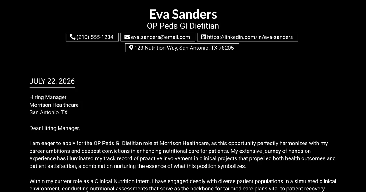 30+ OP Peds GI Dietitian Cover Letter Templates with Example 2026