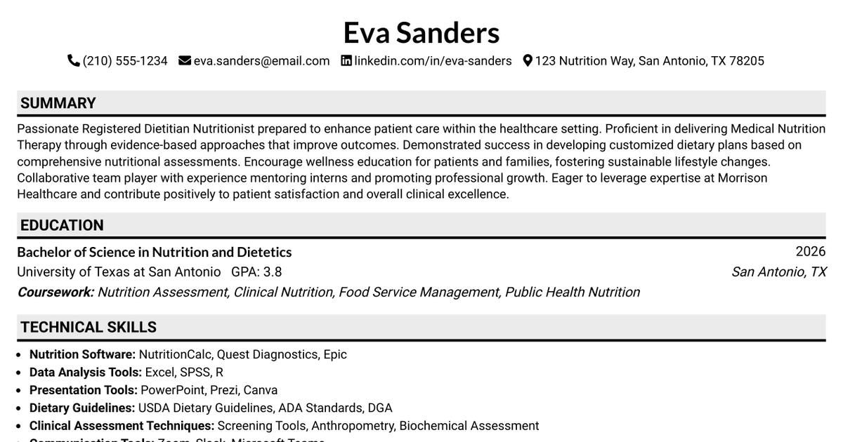 33 OP Peds GI Dietitian Resume Templates with Example 2026 (ATS-Optimized)
