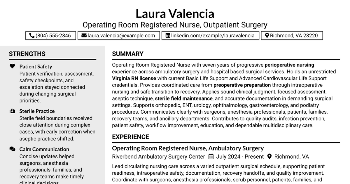7 Operating Room Nurse - Outpatient Surgery Resume Templates with Example