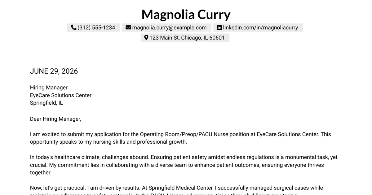 30+ Operating Room/Preop/PACU Nurse Cover Letter Templates with Example 2026