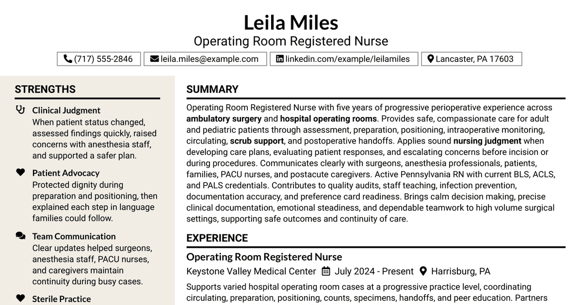 7 Operating Room Registered Nurse Resume Templates with Example