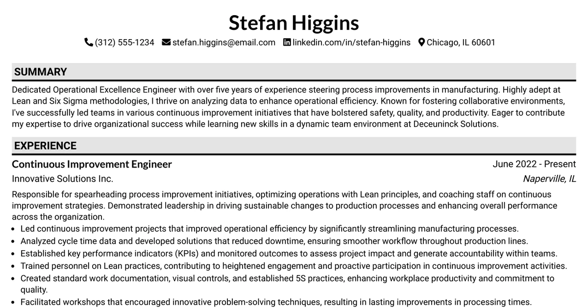 33 Operational Excellence Engineer Resume Templates with Example 2026 (ATS-Optimized)