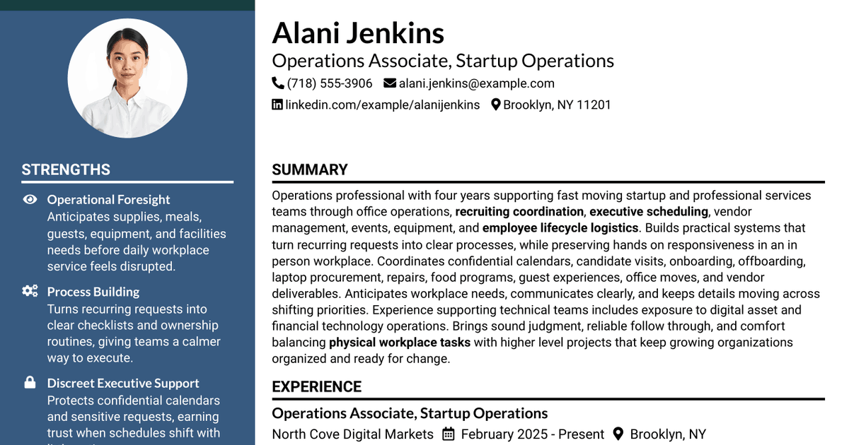 7 Operations Associate - Startup Operations Resume Templates with Example