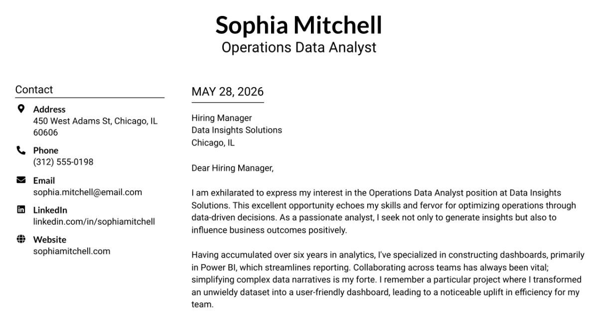 30+ Operations Data Analyst Cover Letter Templates with Example 2026