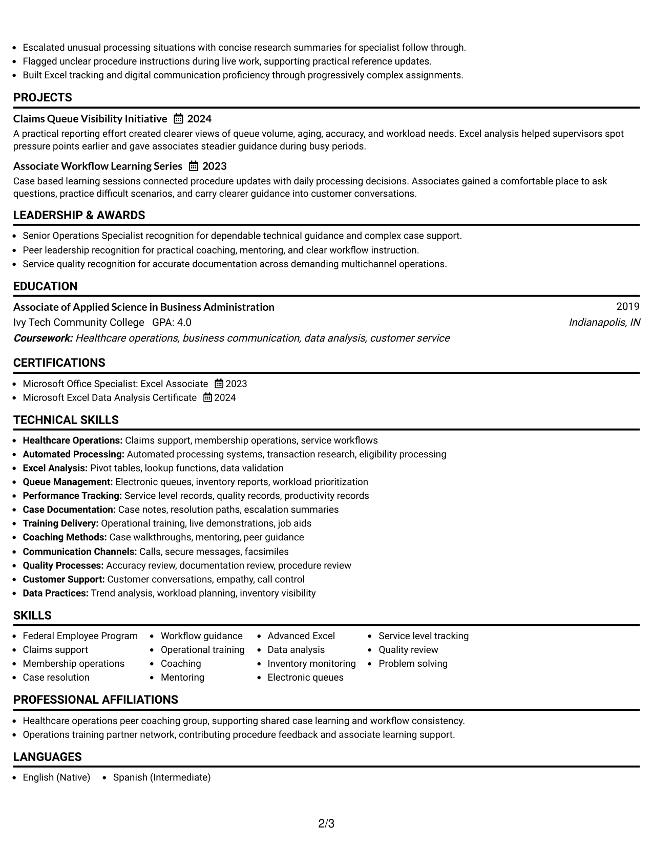Resume Example Page 2