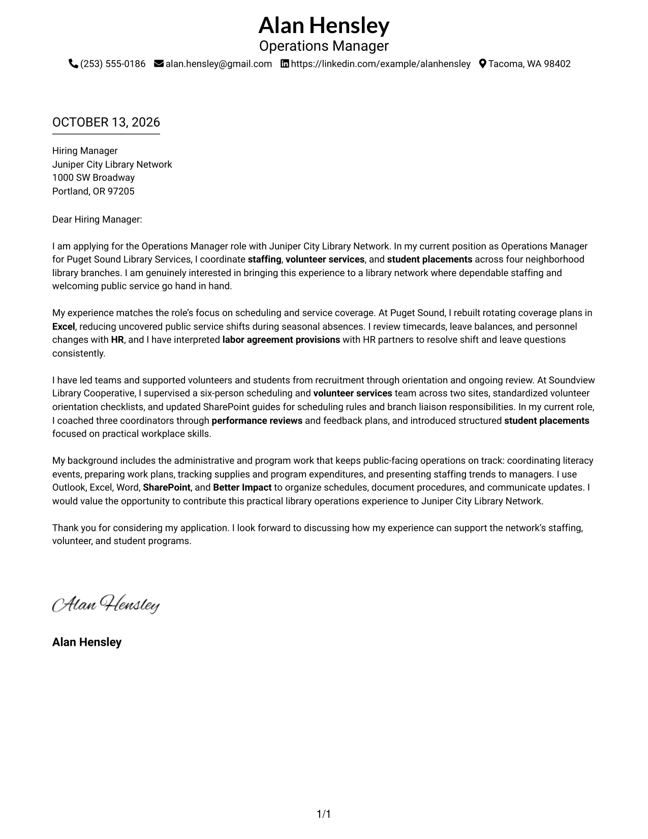 Cover Letter Example Page 1