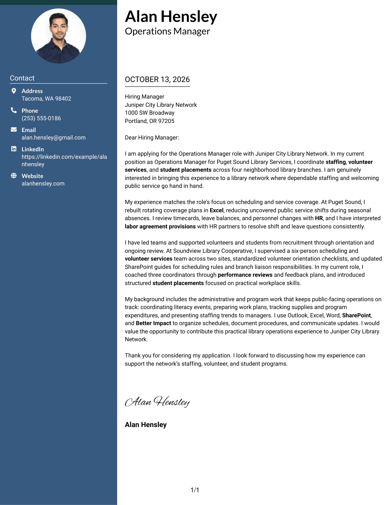 Cover Letter Example Page 1