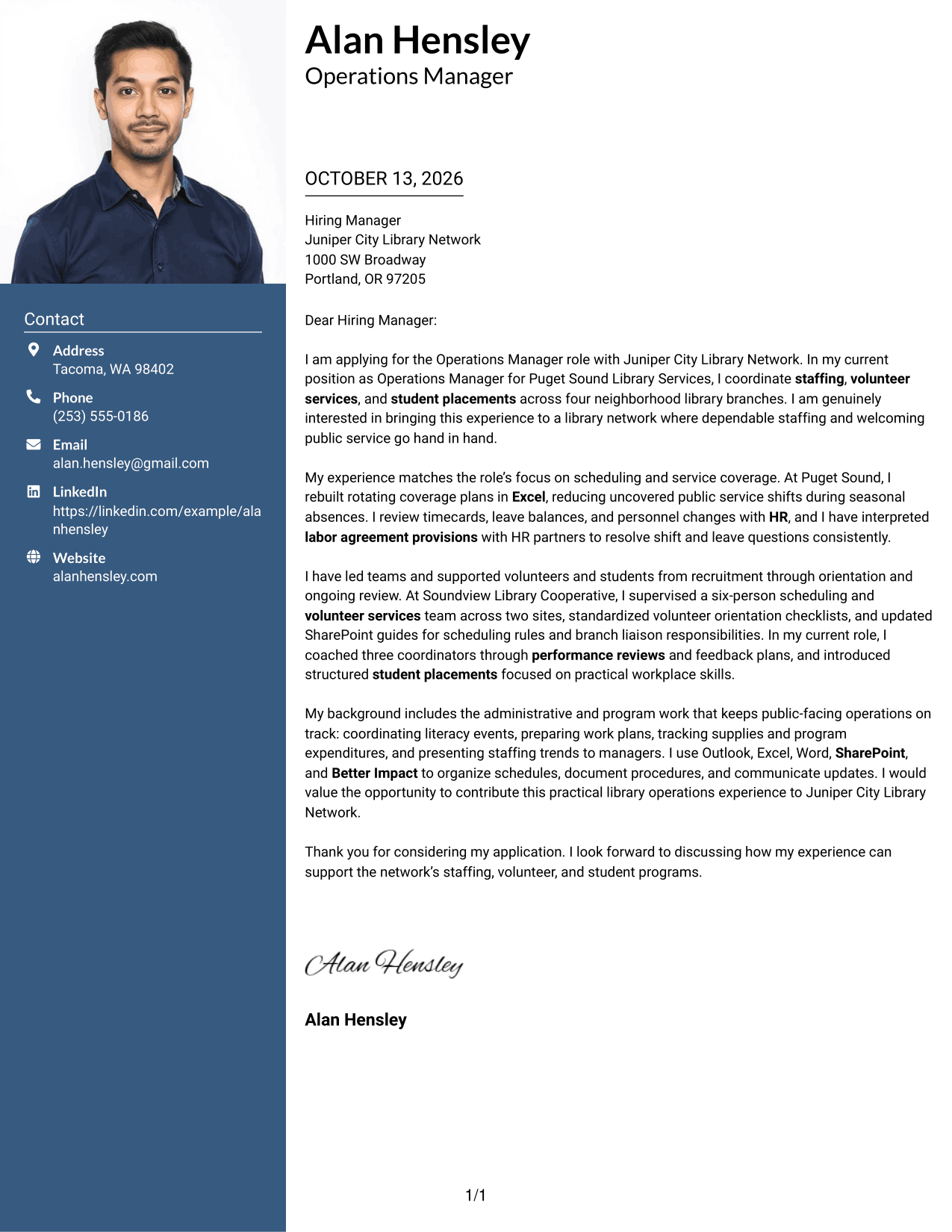Cover Letter Example Page 1