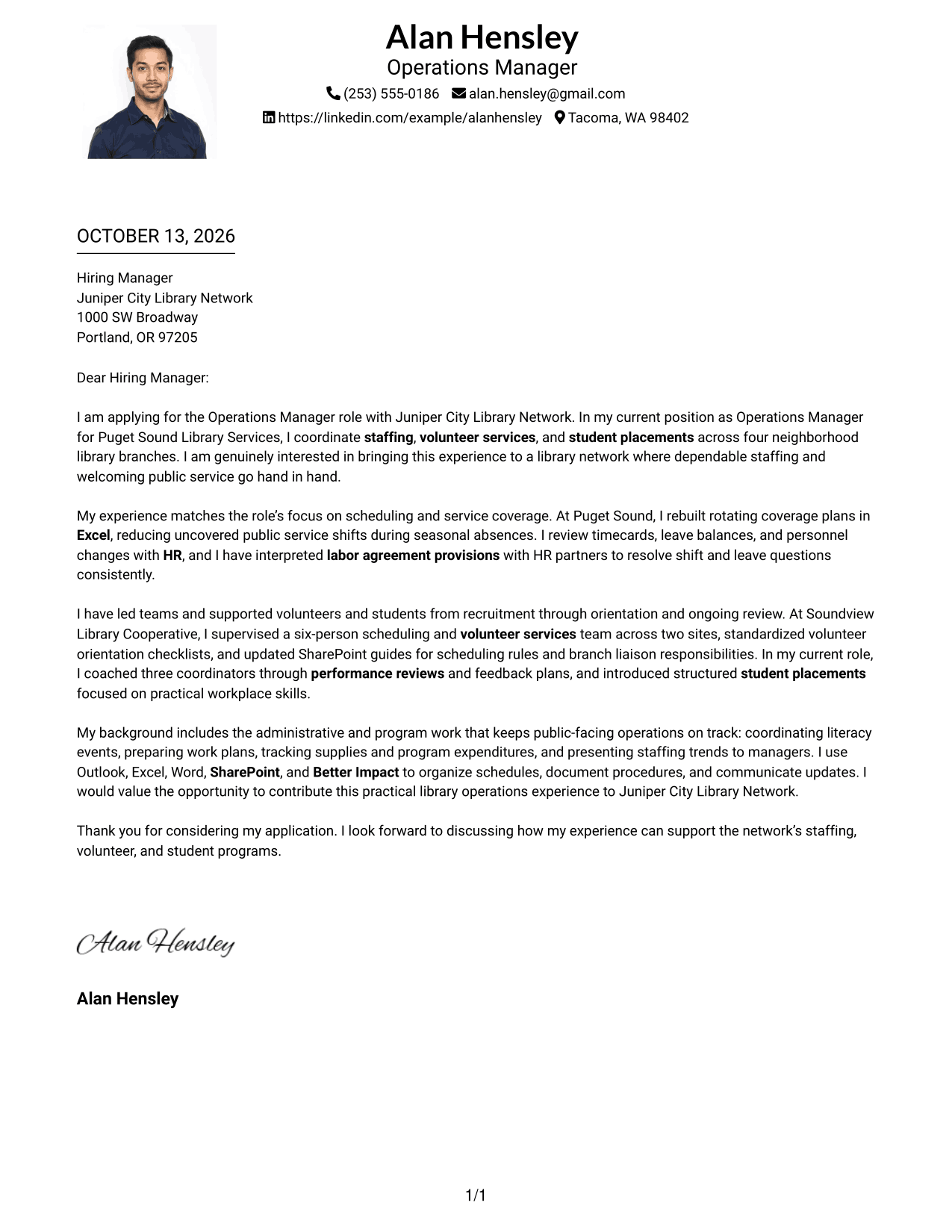 Cover Letter Example Page 1