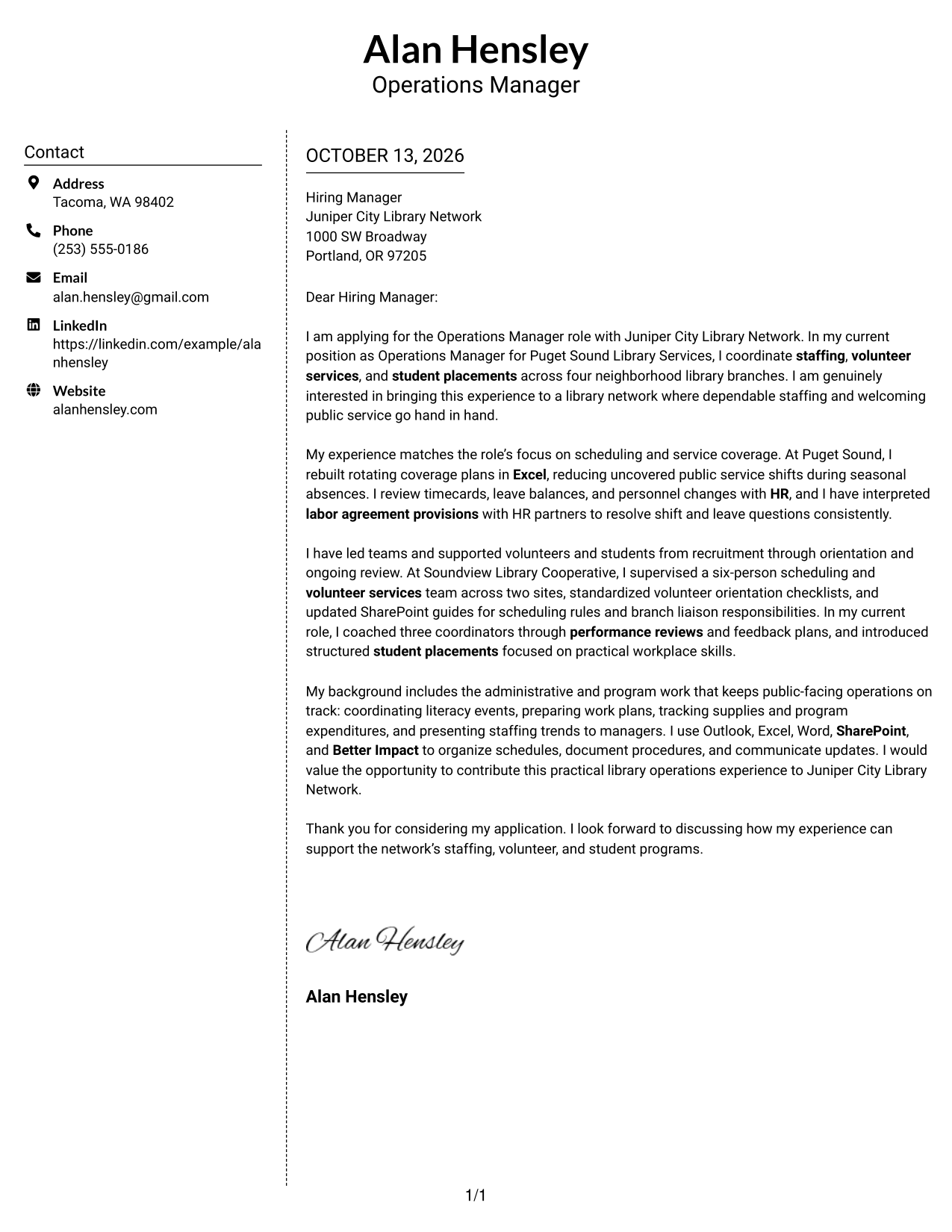 Cover Letter Example Page 1