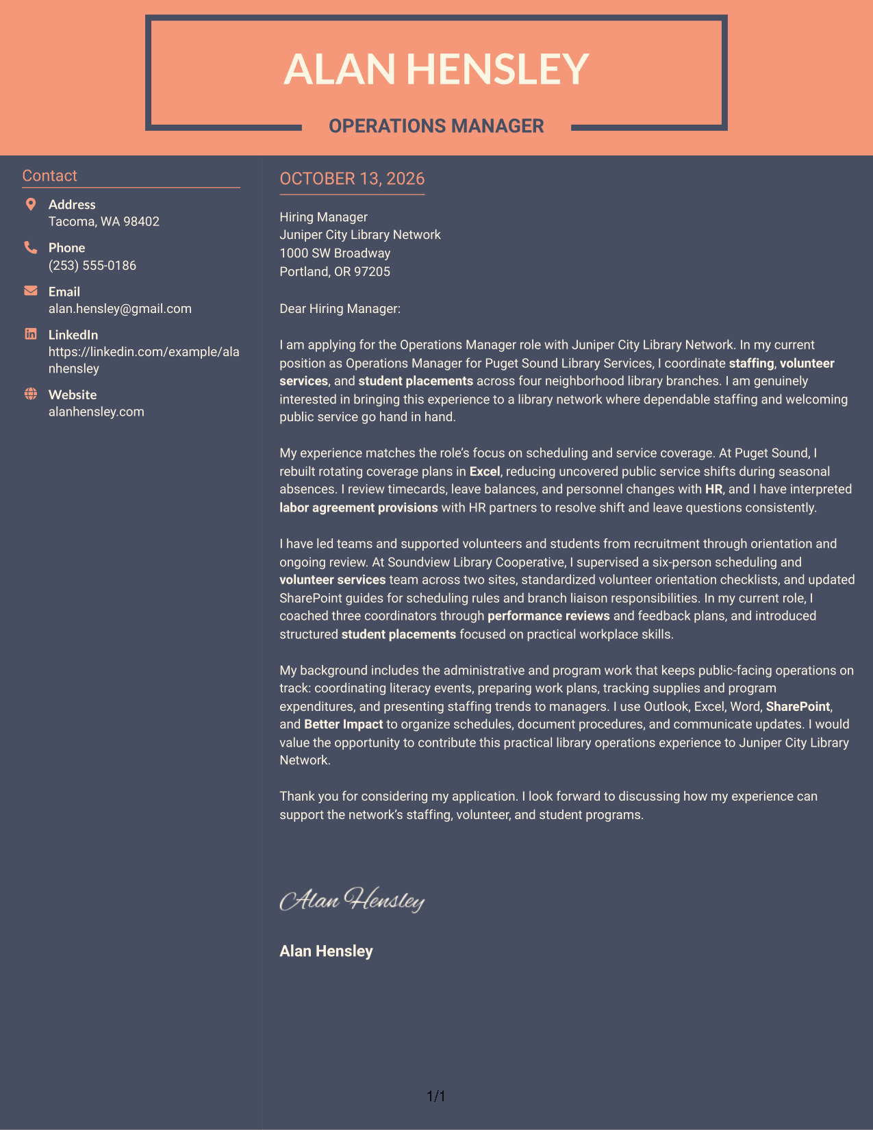 Cover Letter Example Page 1