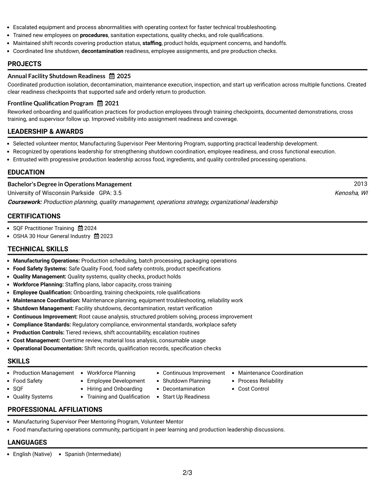 Resume Example Page 2
