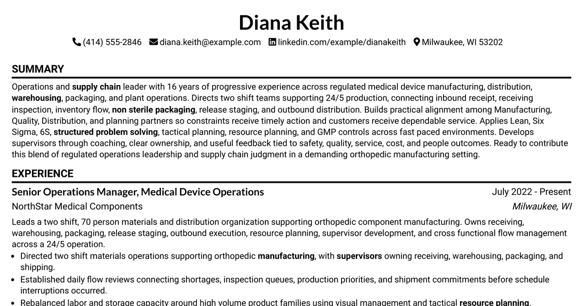 7 Operations Manager, Orthopedics Resume Templates with Example