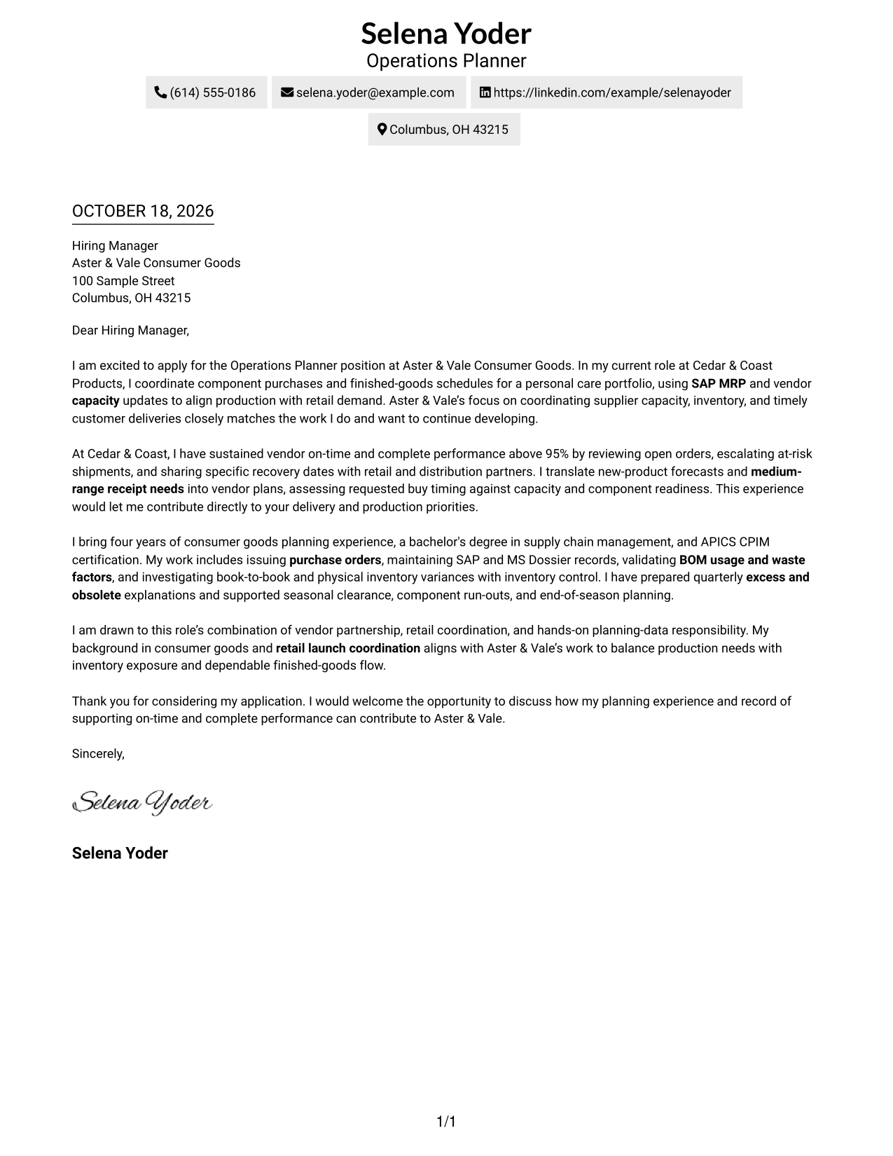 Cover letter example — page 1