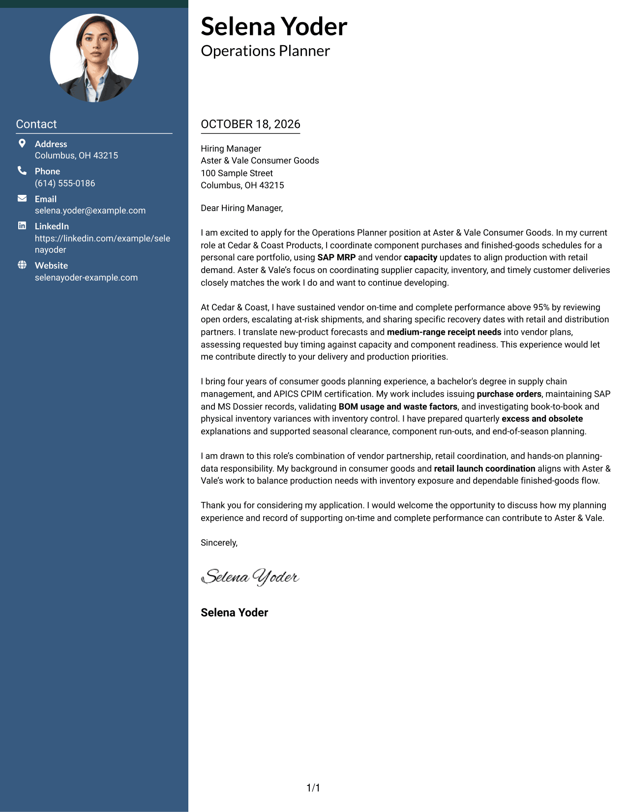Cover letter example — page 1