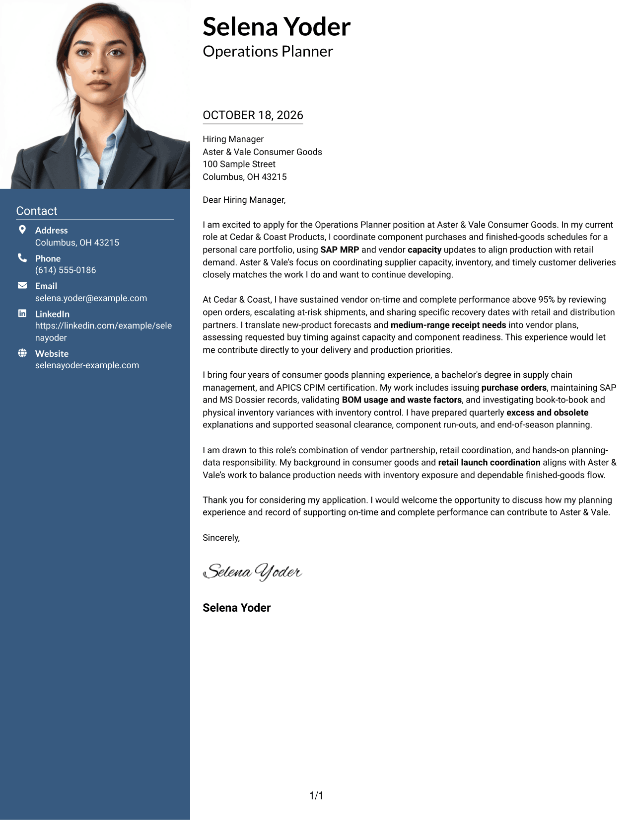 Cover letter example — page 1