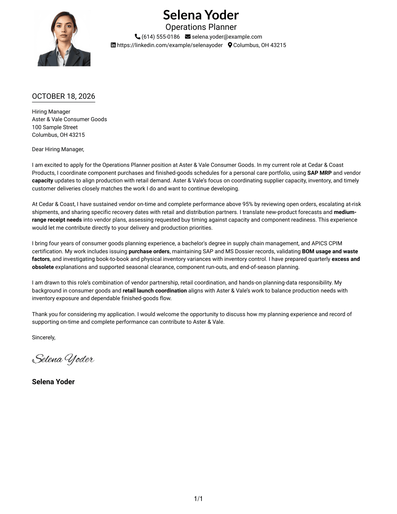 Cover letter example — page 1