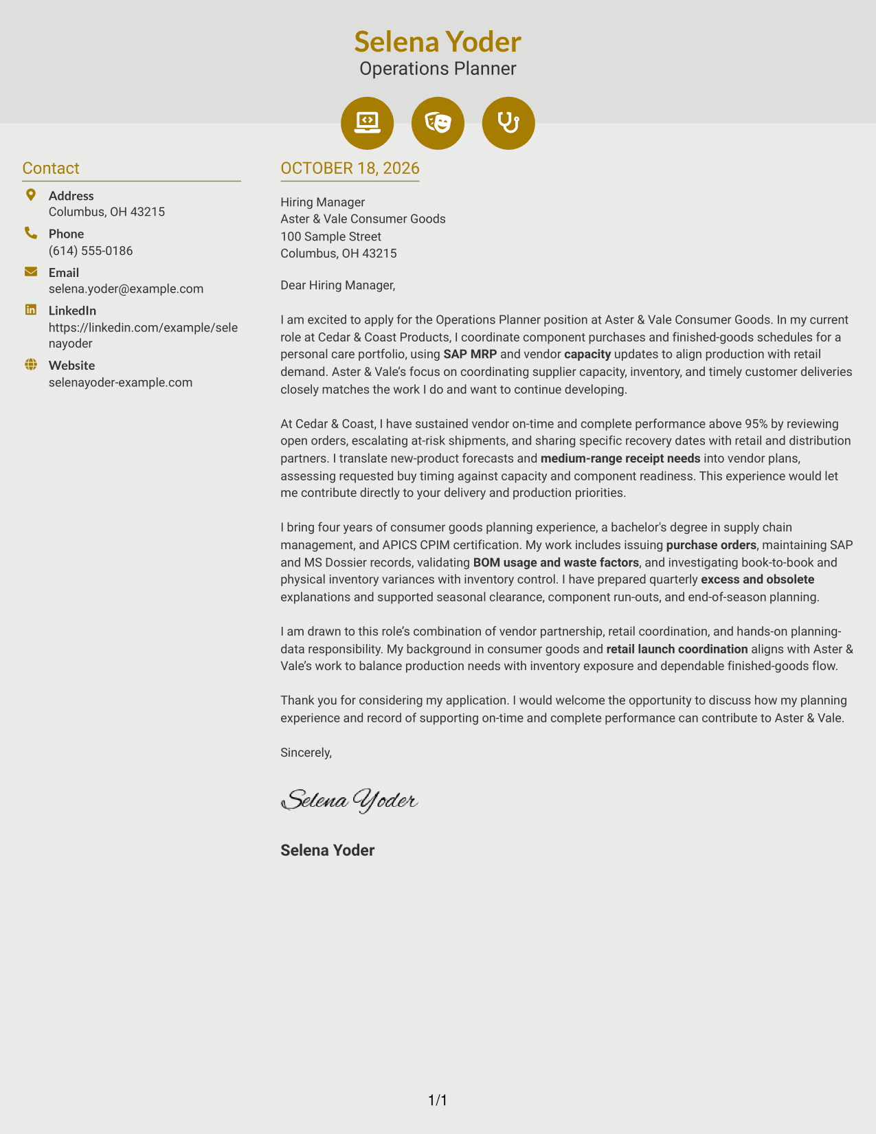 Cover letter example — page 1