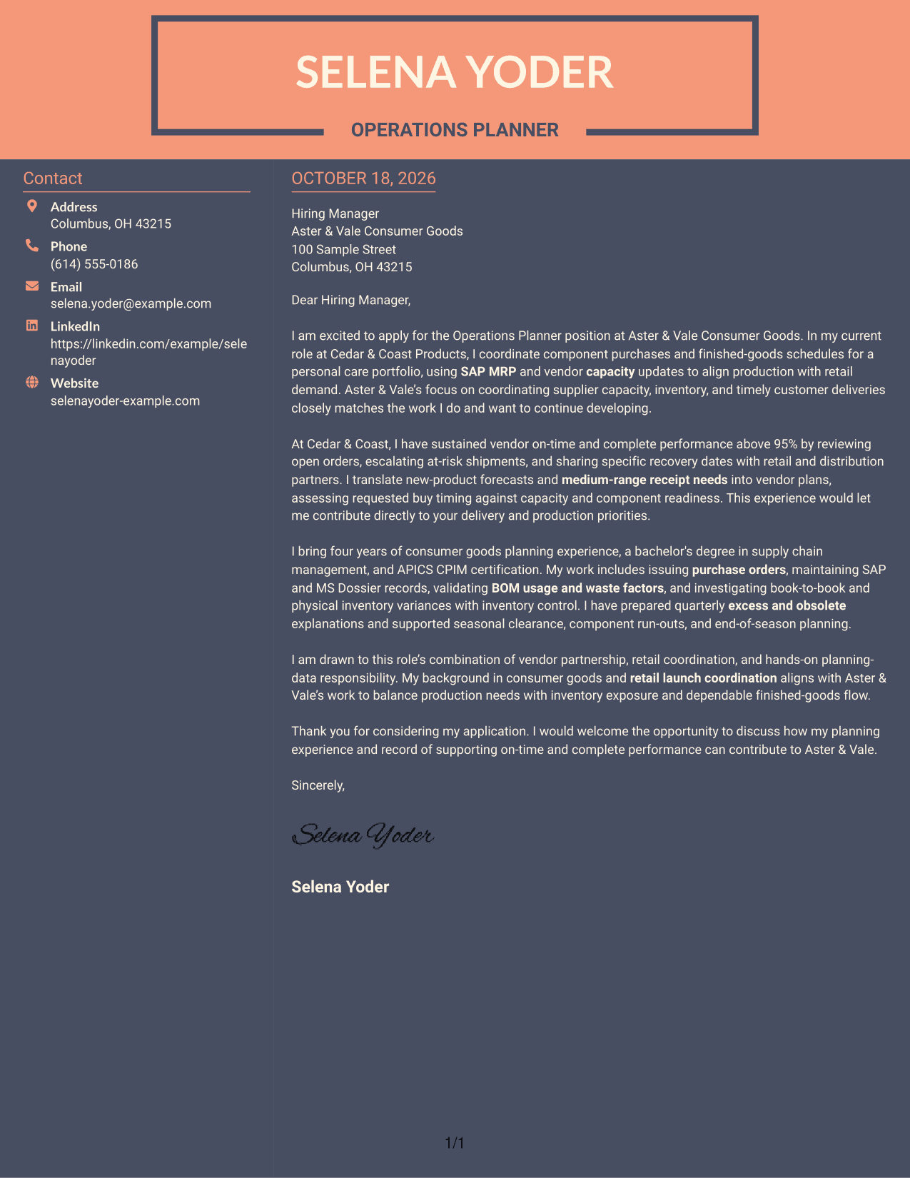 Cover letter example — page 1