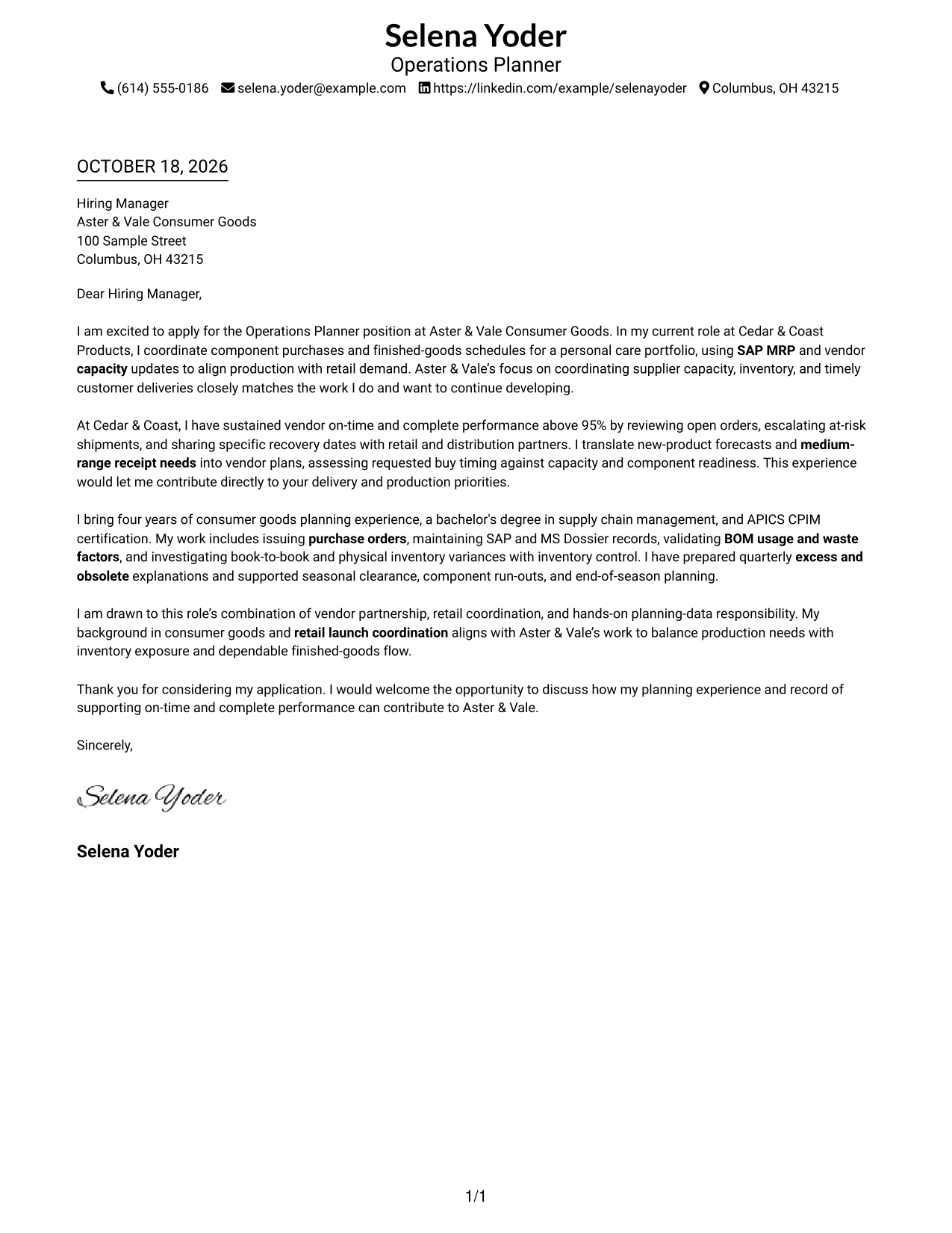 Cover letter example — page 1