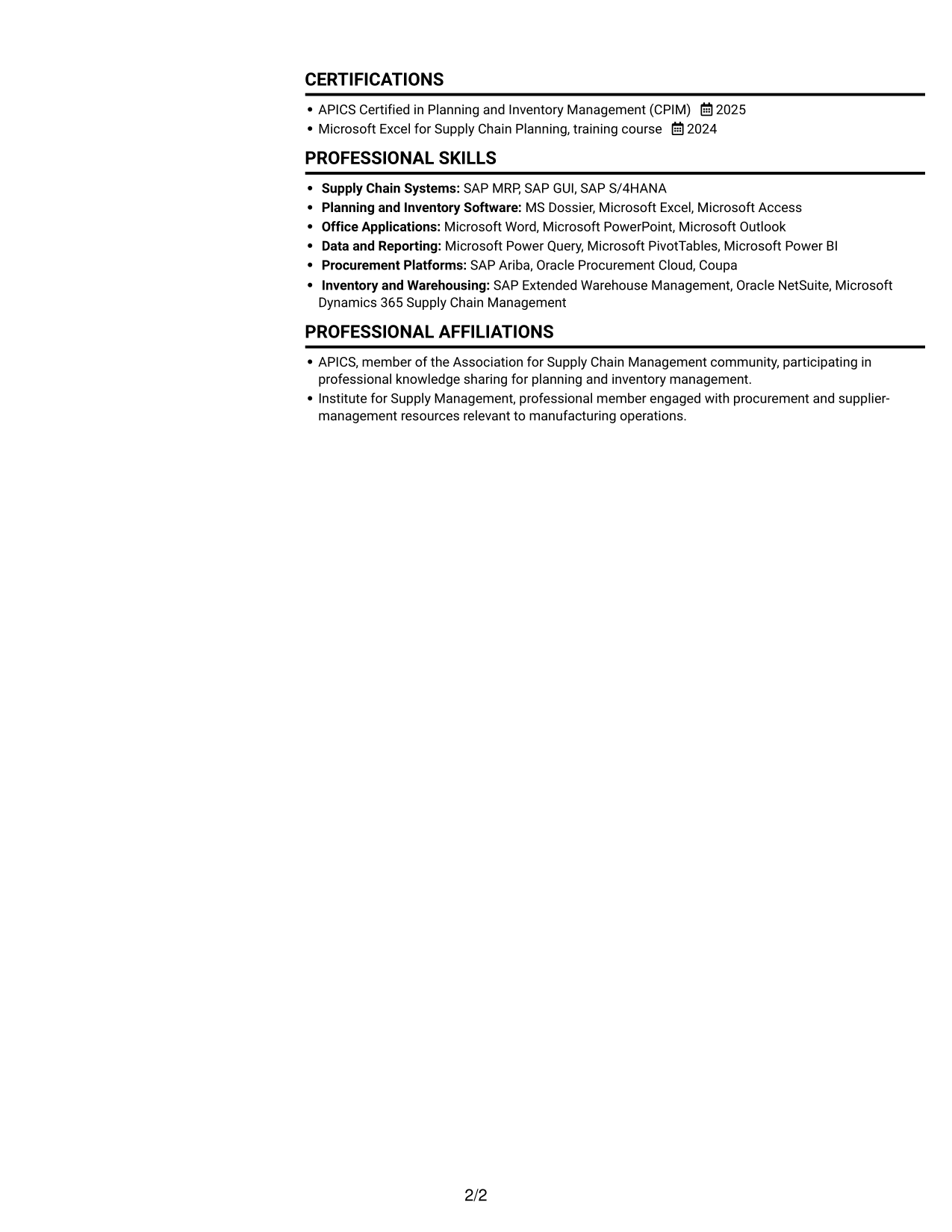 Resume example — page 2