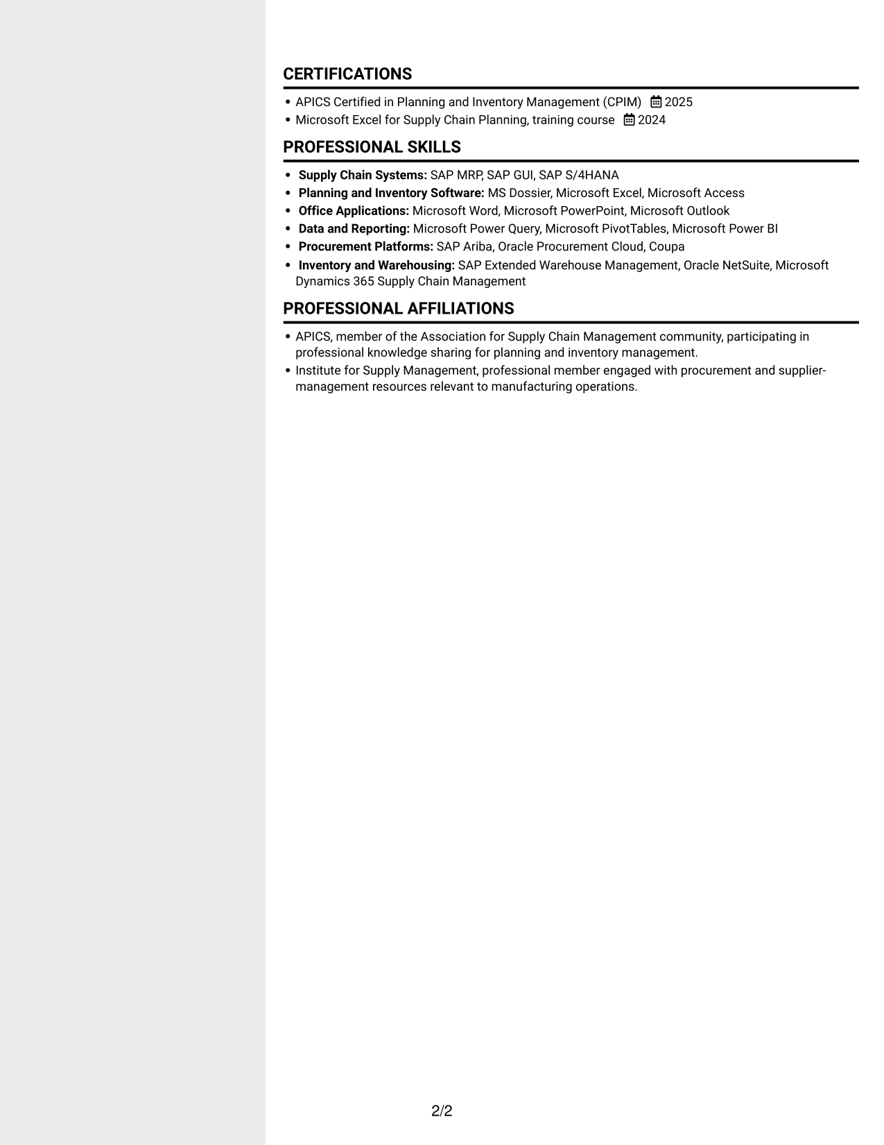 Resume example — page 2