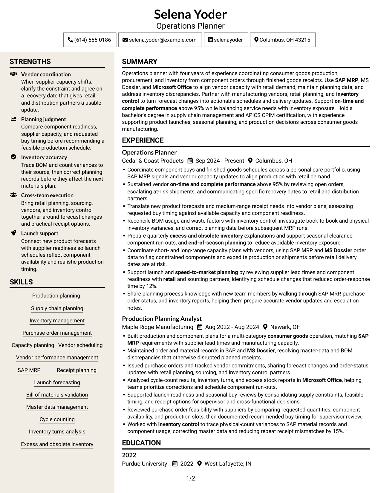 Resume example — page 1
