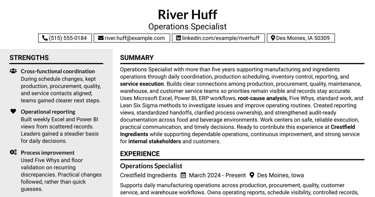 33 Operations Specialist Resume Templates with Example 2026 (ATS-Optimized)