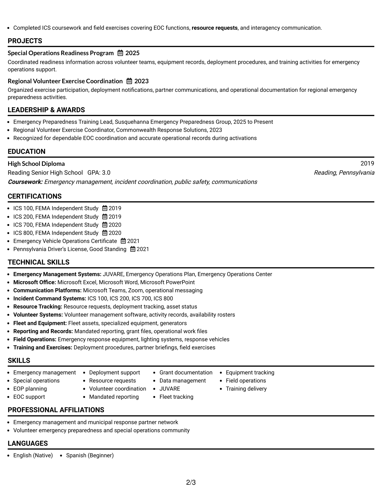 Resume Example Page 2