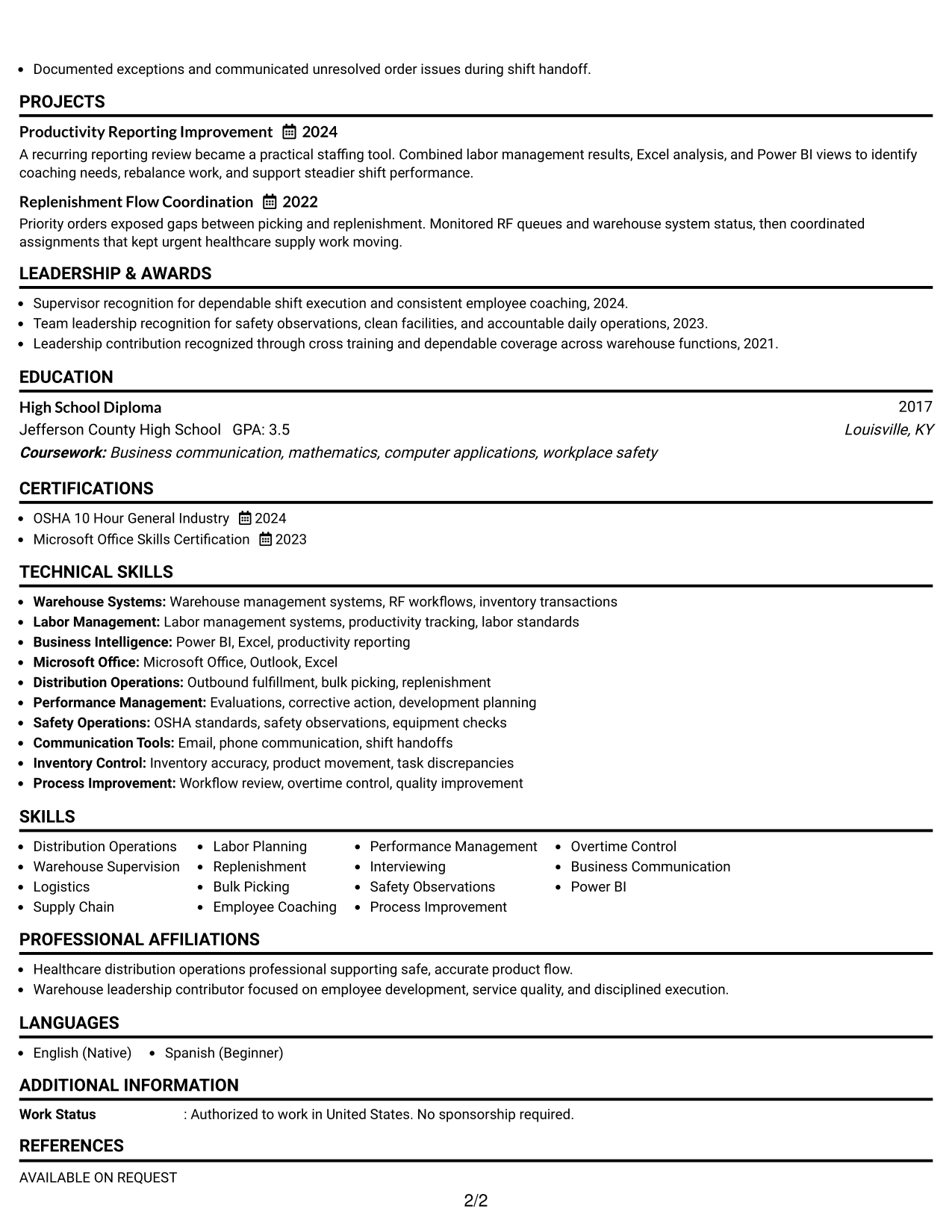 Resume Example Page 2