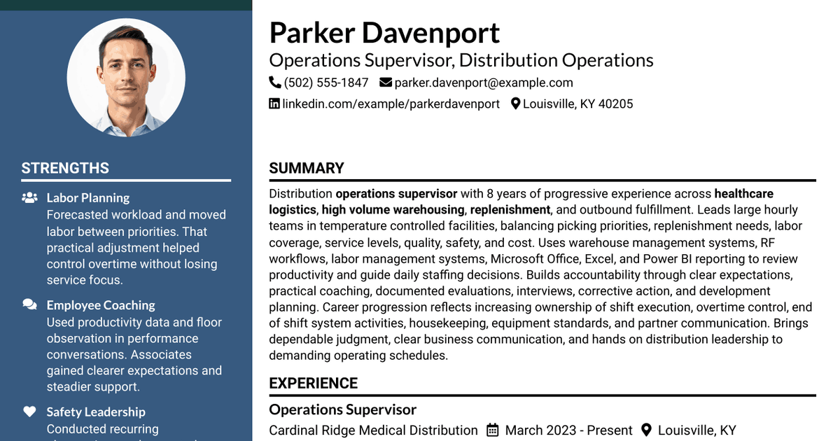 7 Operations Supervisor - Distribution Operations Resume Templates with Example