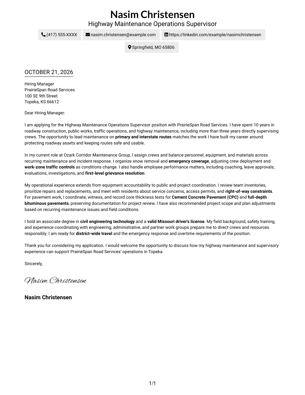Cover letter example — page 1