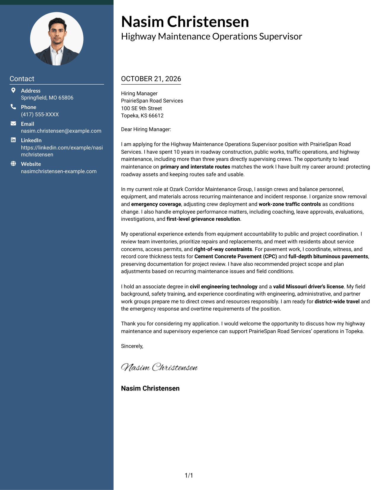 Cover letter example — page 1
