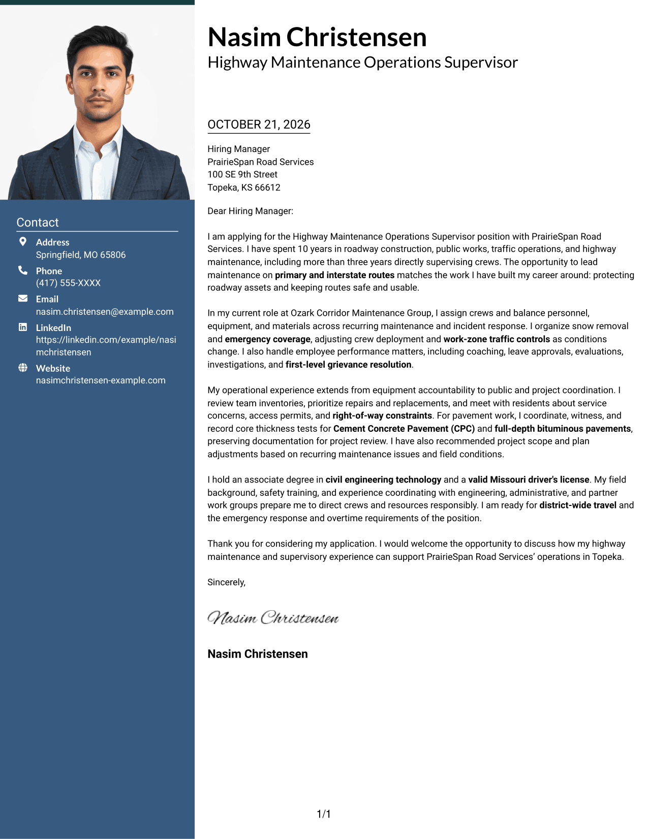 Cover letter example — page 1