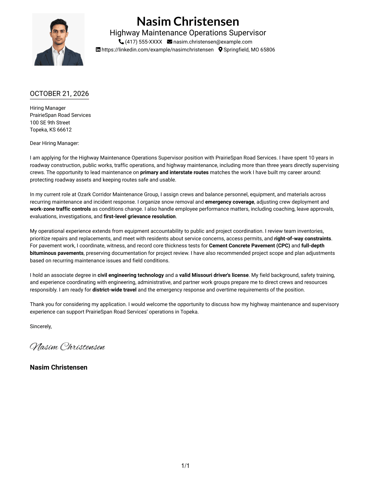 Cover letter example — page 1
