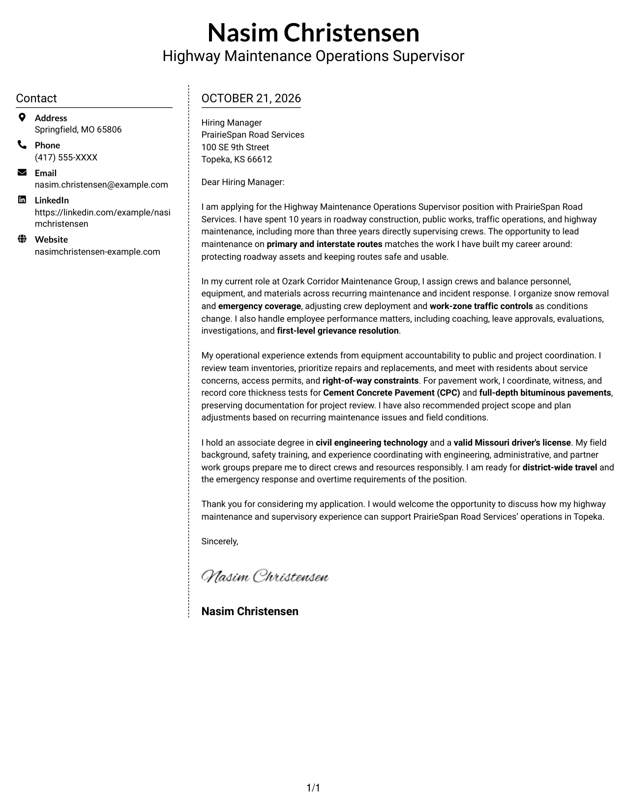 Cover letter example — page 1