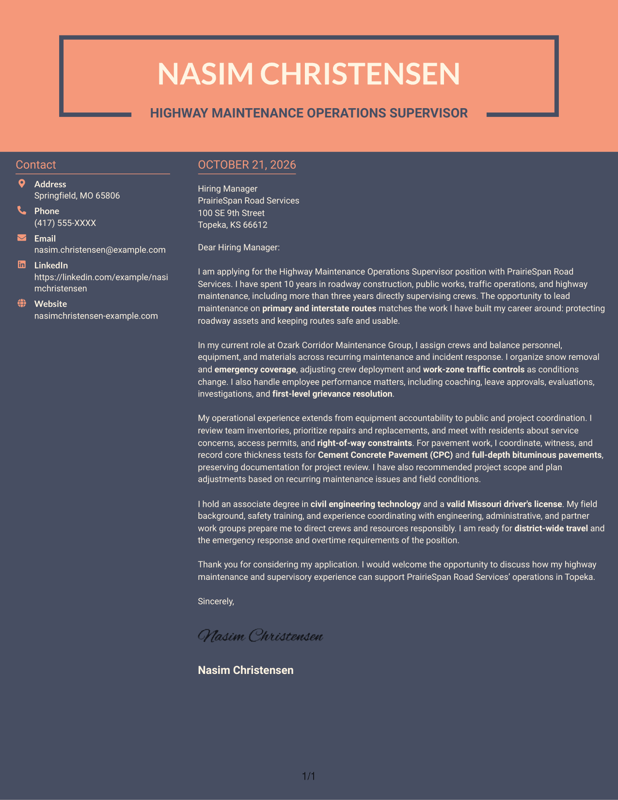 Cover letter example — page 1