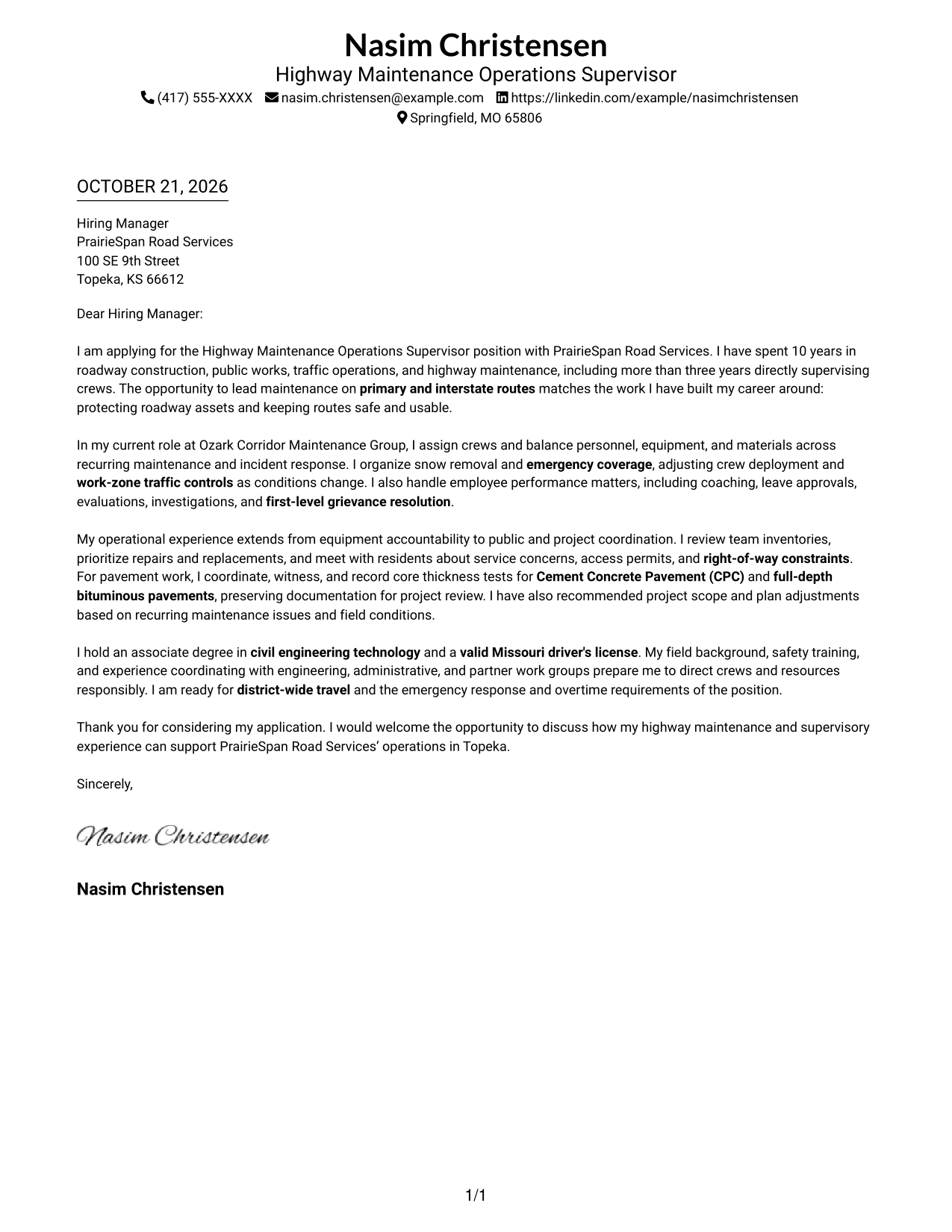 Cover letter example — page 1