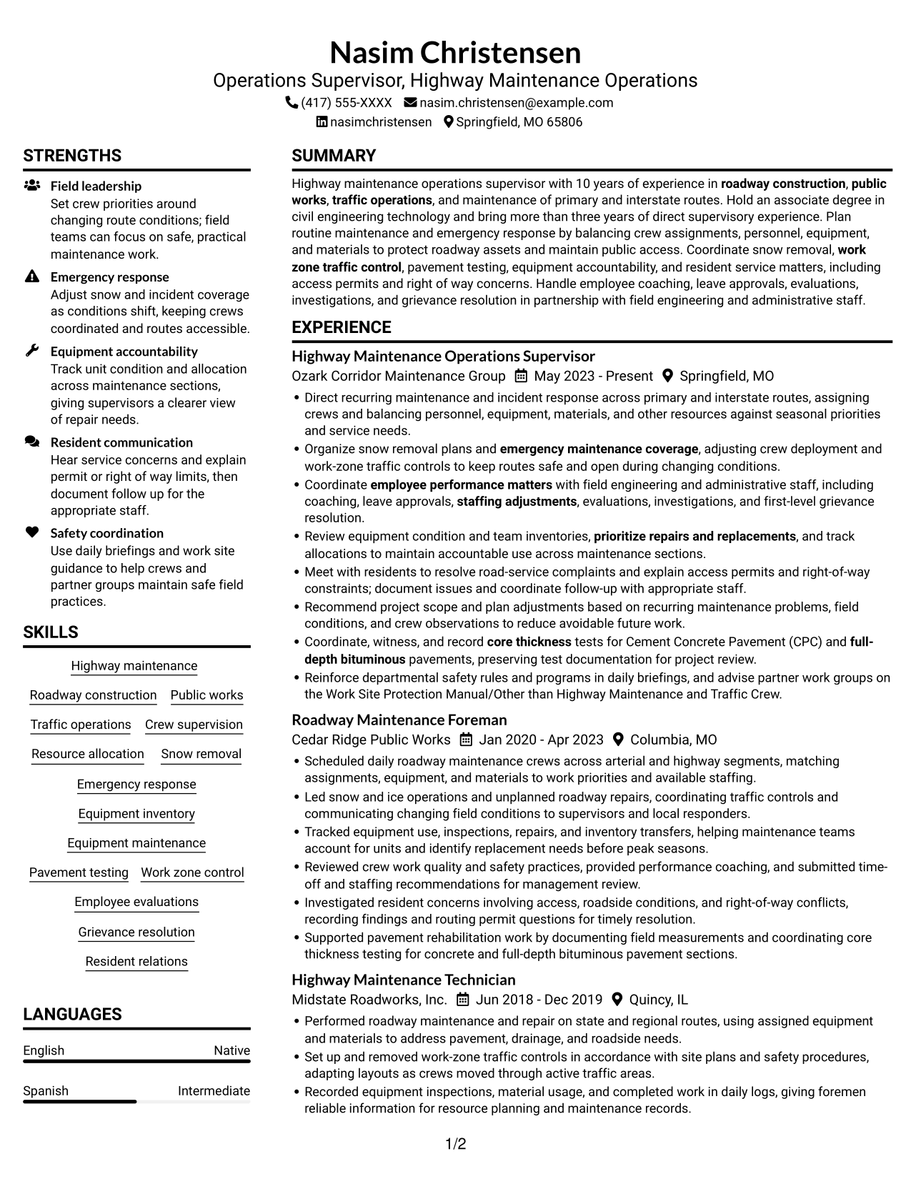 Resume example — page 1