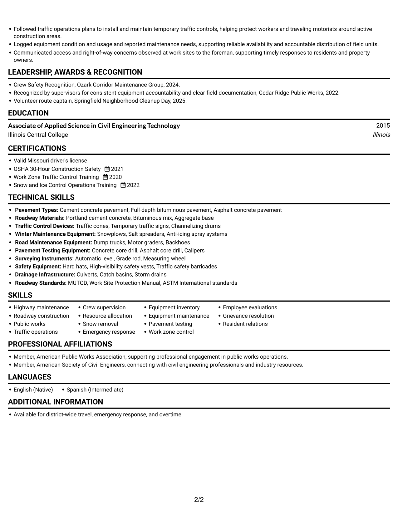 Resume example — page 2