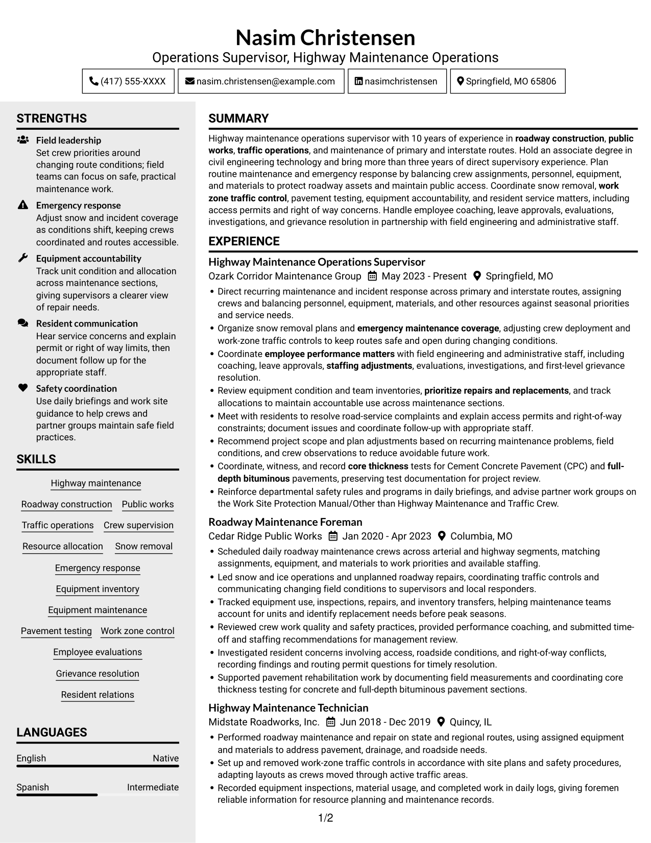 Resume example — page 1