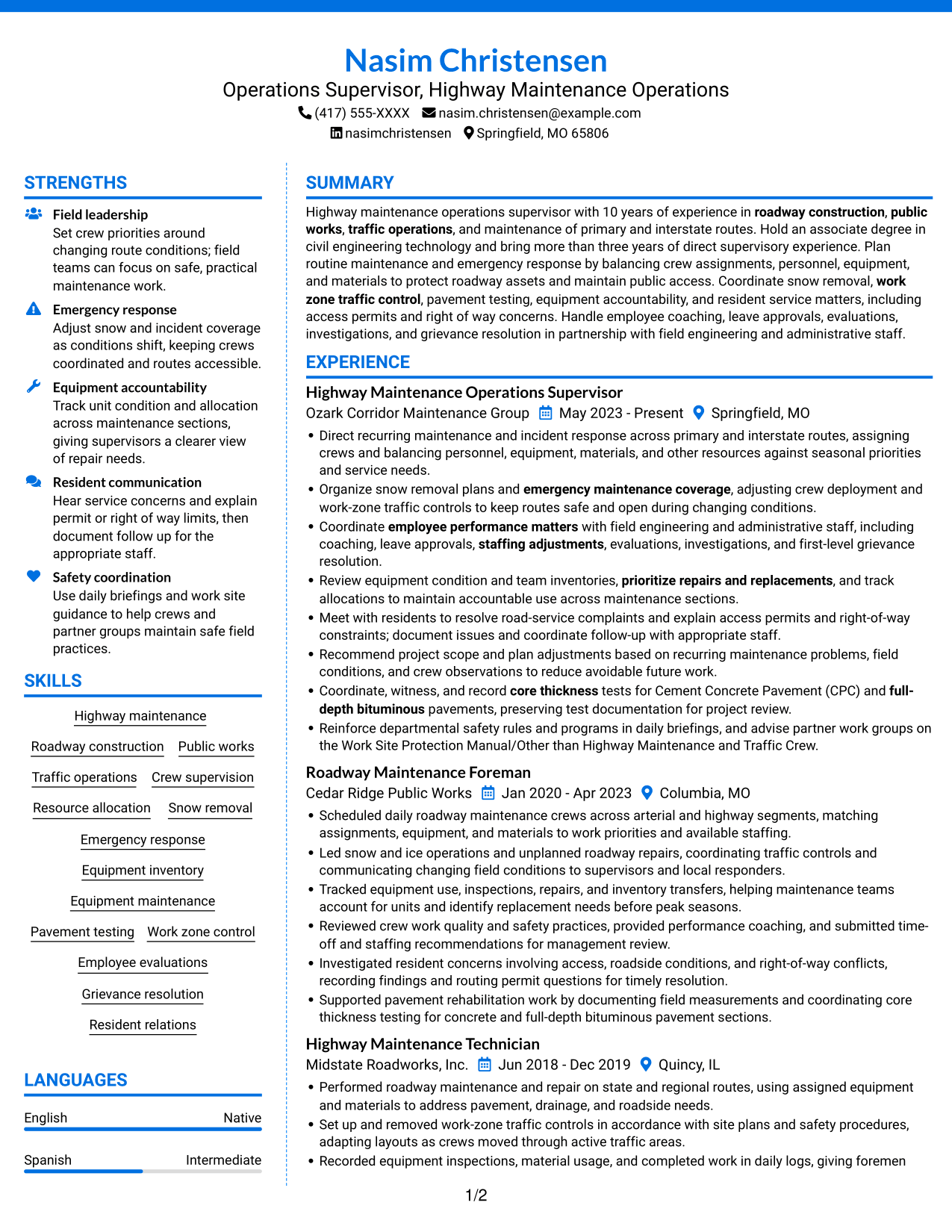 Resume example — page 1
